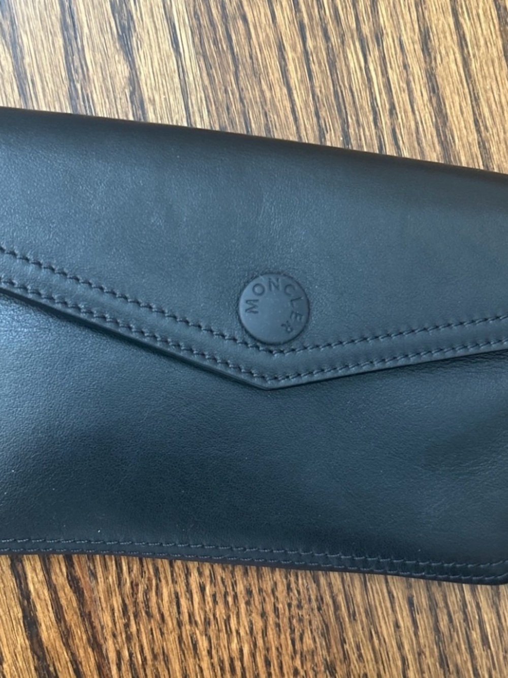 Moncler Black Leather Snap-Front Envelope Clutch